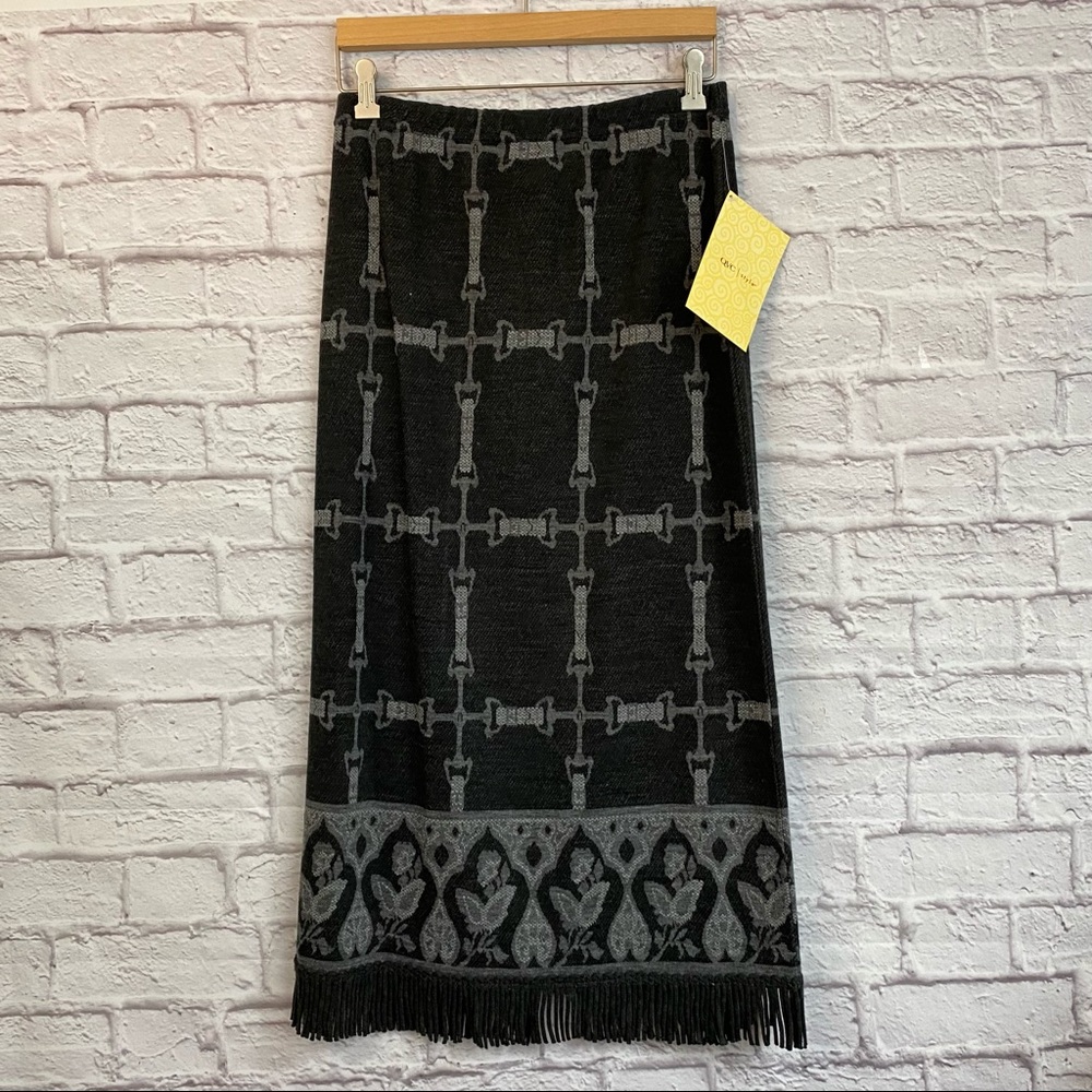 Nina Leonard Equestrian Horse Bit Print Fringed Hem Skirt Small NWOT